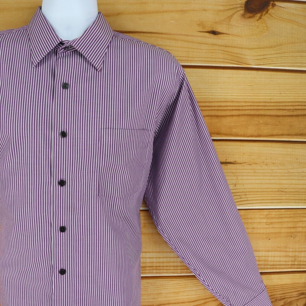 Kenneth Cole Reaction Dress Shirt Mens Size L 16.5 x 34/35 Purple White Stripes‎ - Picture 5 of 6